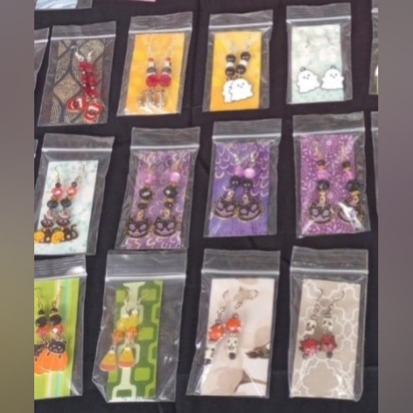 Halloween Earrings Vampire Fangs Witch Hats Cats Bats Moon Ghosts Handmade - Picture 8 of 10